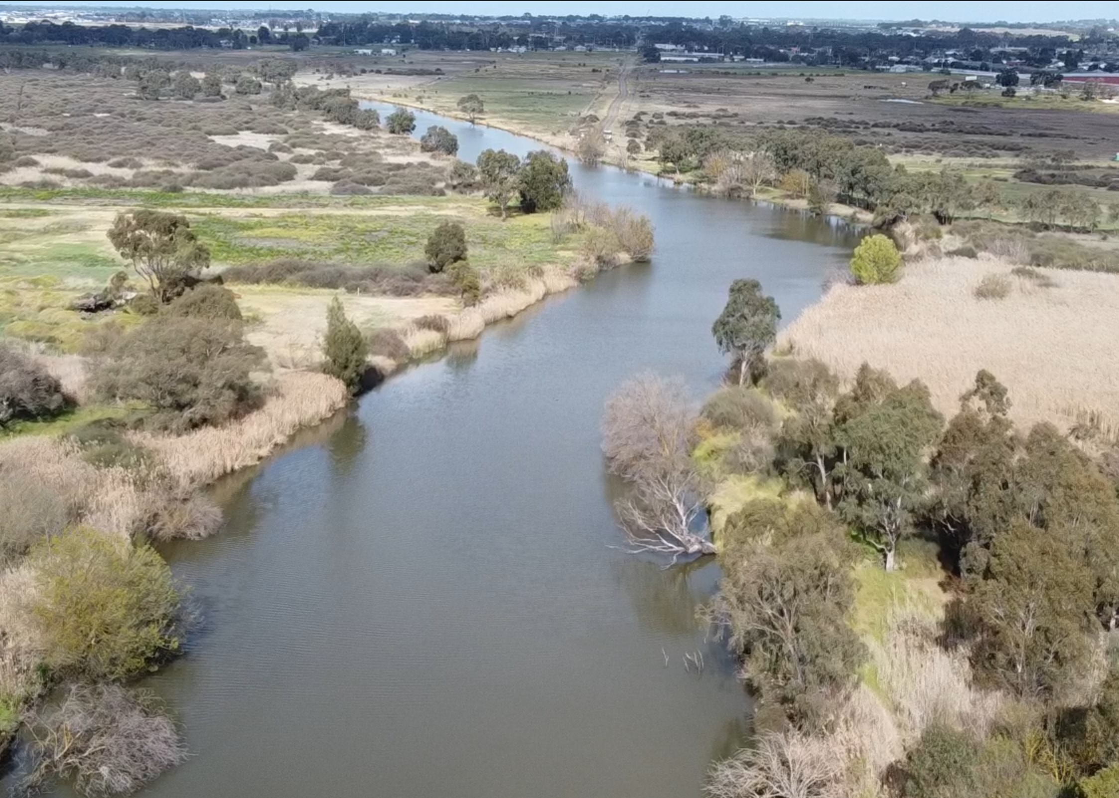 Aerial view of Barwon River and surrounding landscape 