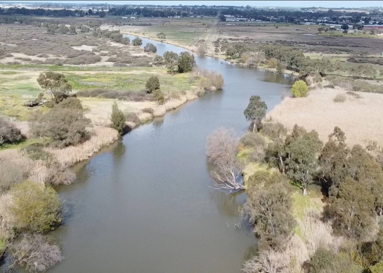 Aerial view of Barwon River and surrounding landscape