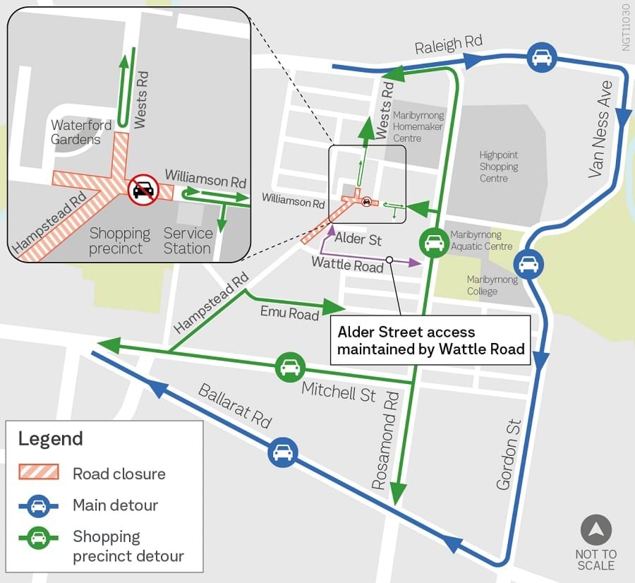 Image of Hampstead, Williamson and Wests roads intersection impacts