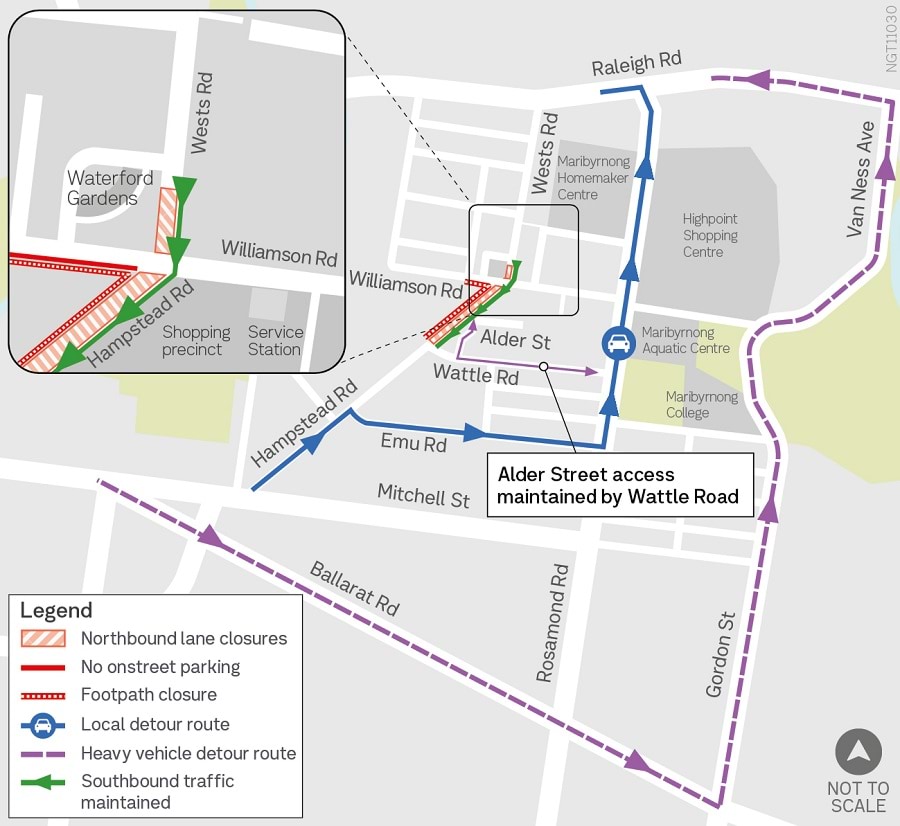 Image of map showing Hampstead and Wests roads northbound impacts