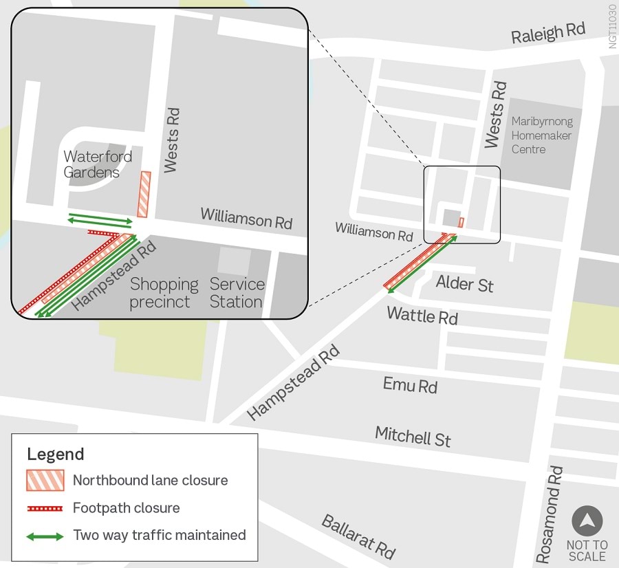 Image of map showing Hampstead Road lane closures