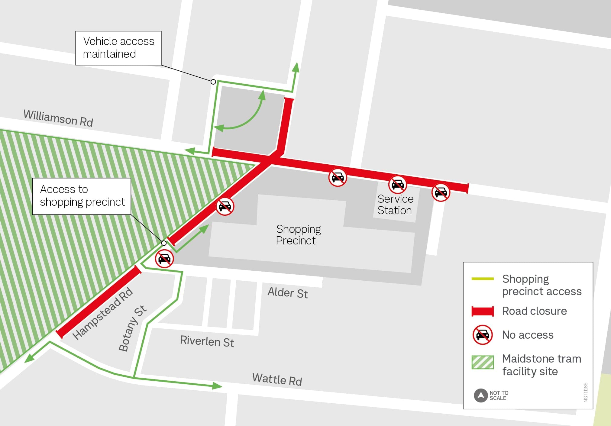 Image of detour map showing access from 5am, Saturday 16 November to Wednesday 27 November