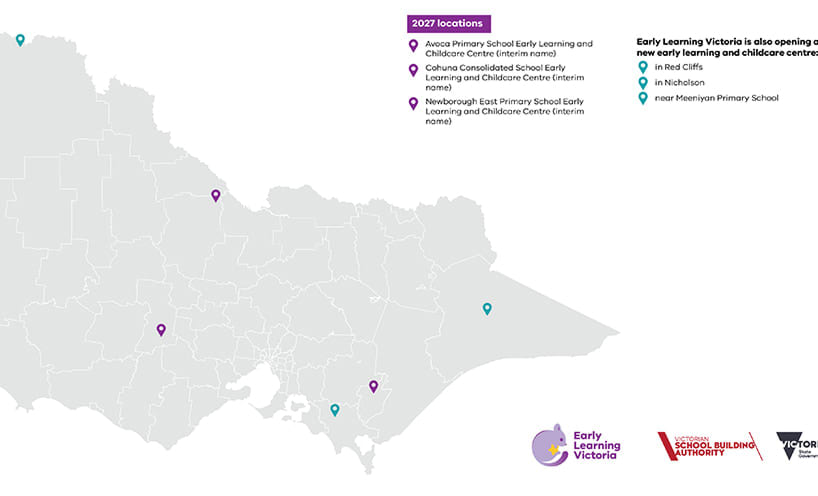 A map showing new early learning and childcare centres in Victoria.