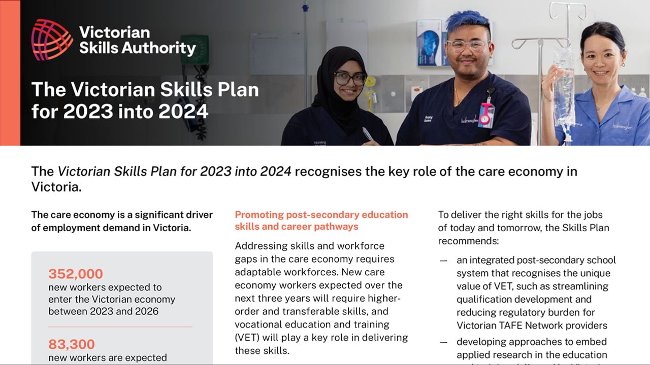 Victorian Skills Plan 2023-24 care economy fact sheet