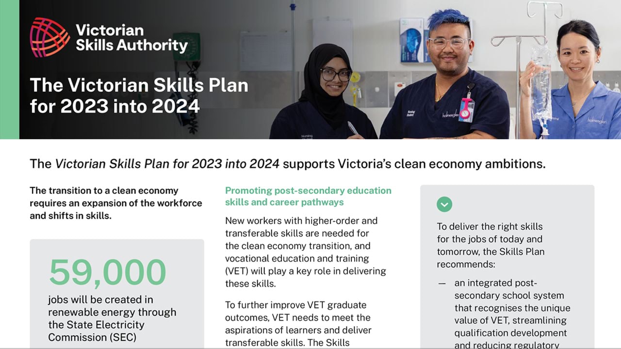 Victorian Skills Plan 2023-24 clean economy fact sheet