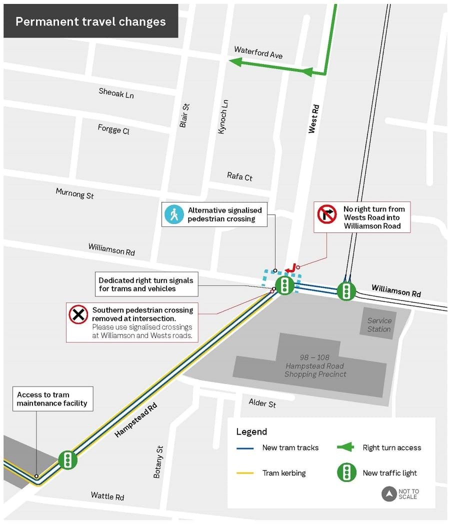 Image of map showing the permanent travel changes alomg Hampstaed and Williamson roads in Maidstone