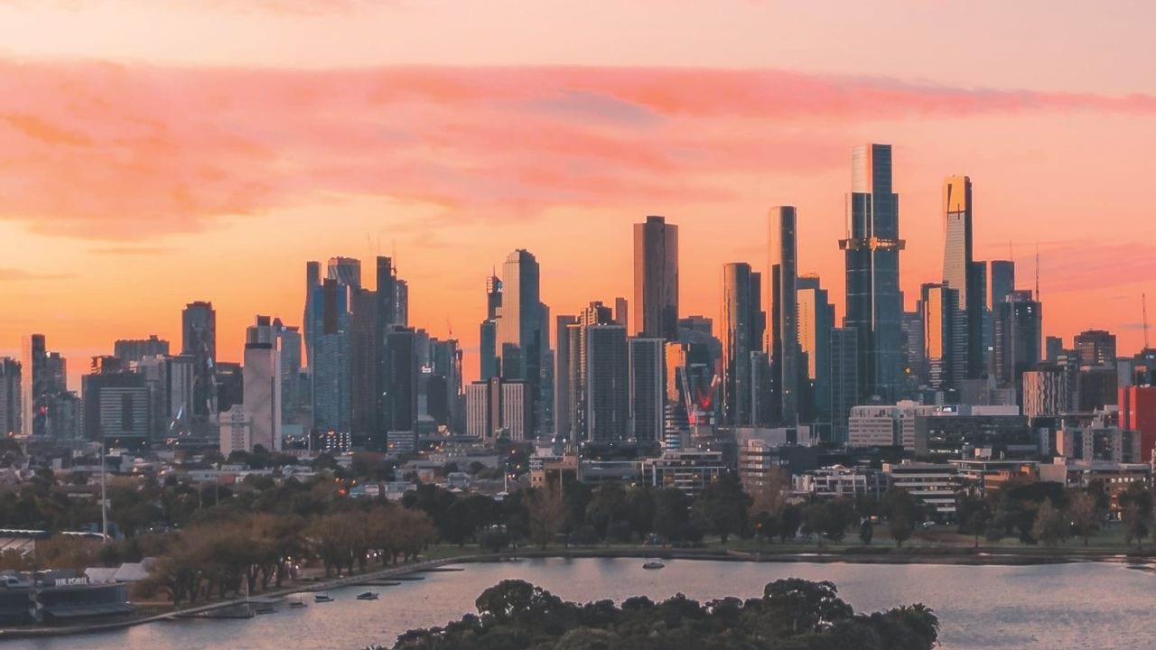 Melbourne city skyline in the early evening