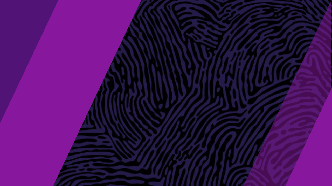 Purple and back fingerprint motif with a diagonal two tone purple border either on the left and right side