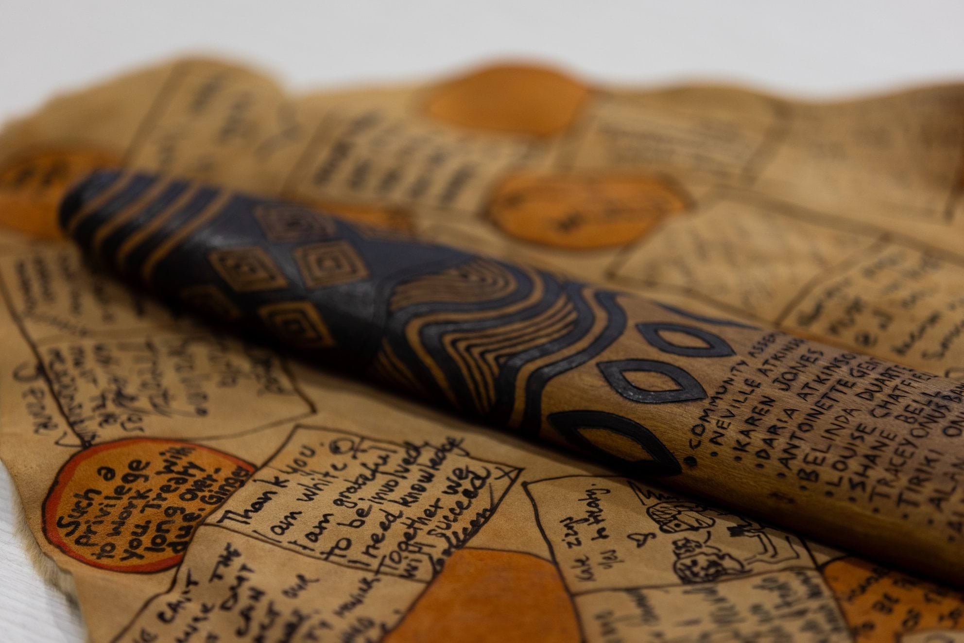 Message stick on possum skin at Treaty negotiation