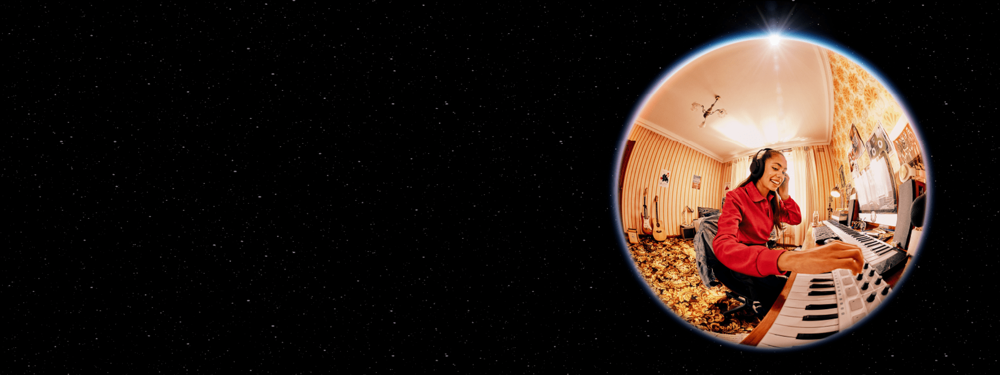 Teenage girl playing the electric keyboard.