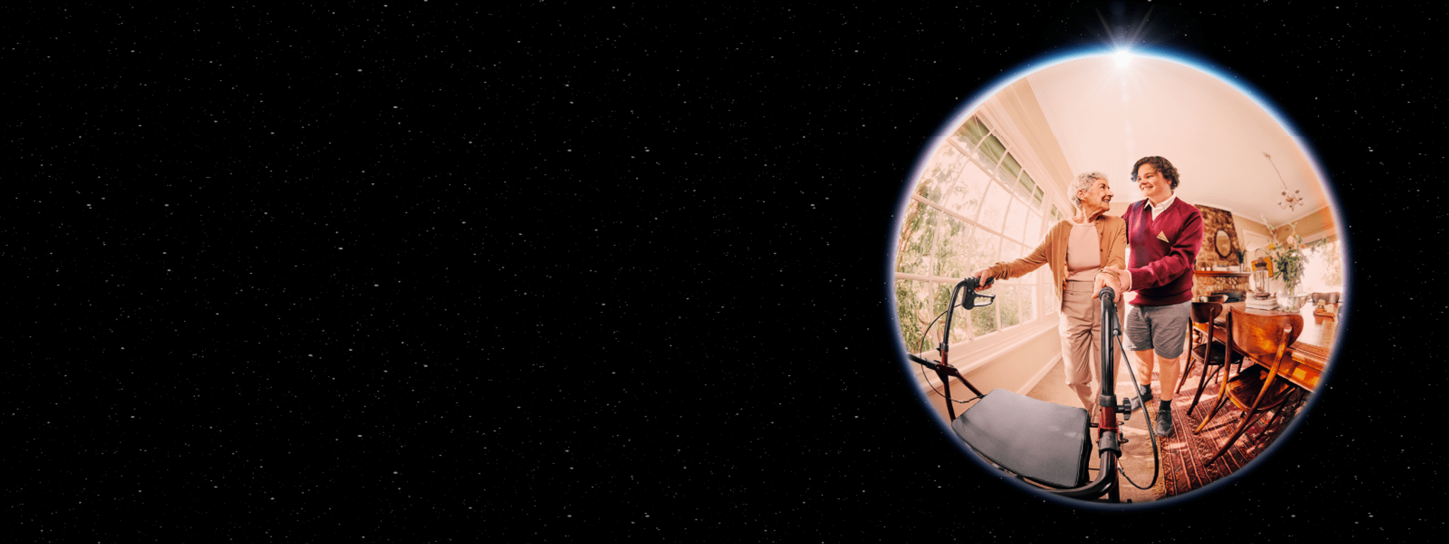 Teenager learning to care for an elderly person.