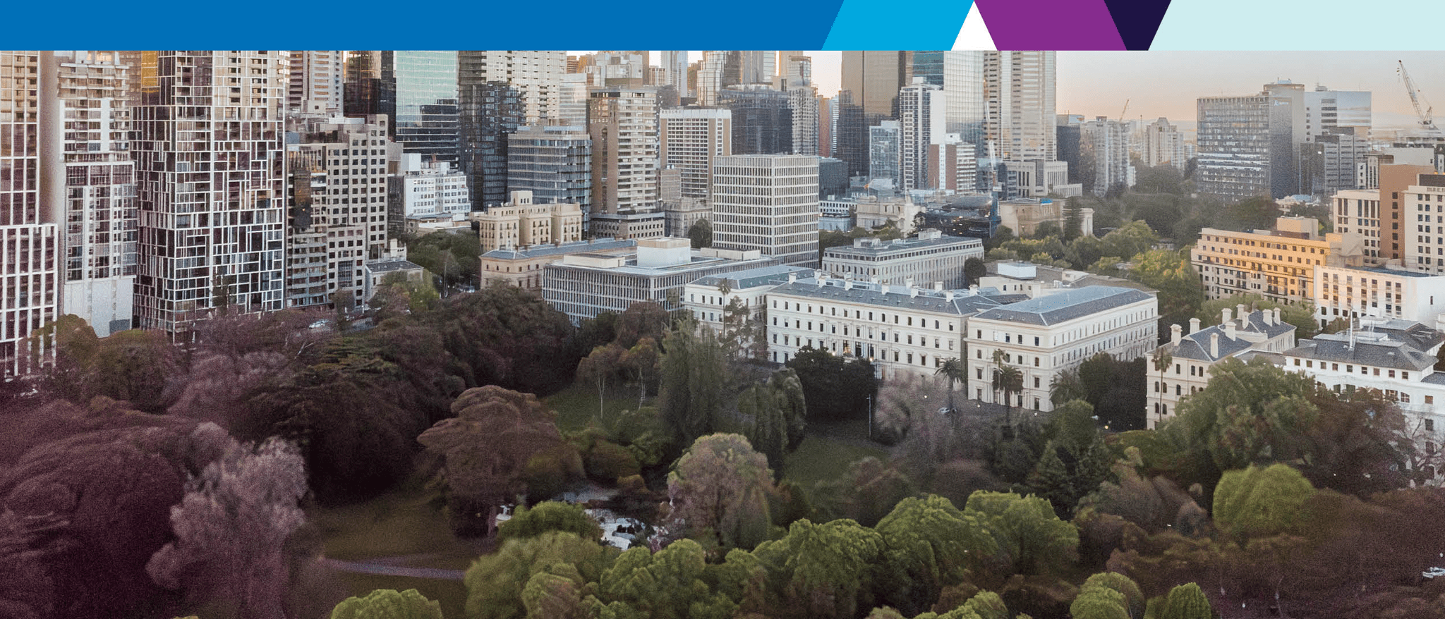 Aerial view of Treasury Place seen from the Treasury Gardens.