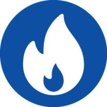 Image of white flames on blue circle